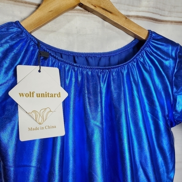 New Metallic Blue Bright Satin Stretch Fit Flare Dress Size Medium - Picture 4 of 10